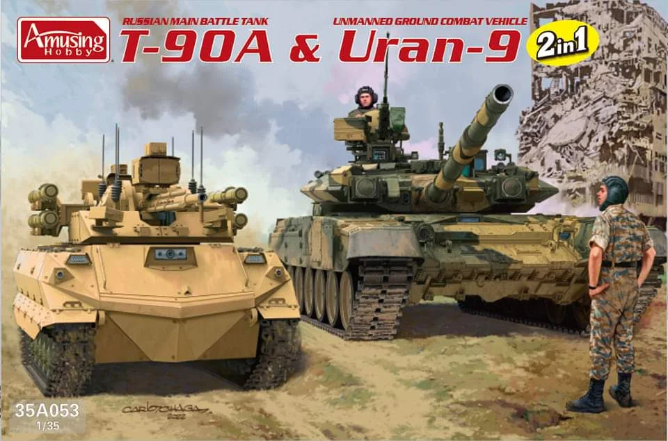 

Amusing Hobb yassembled tank model kit 35A053 Uranus-9 unmanned chariot & T-90A main battle tank two-car installation 1/35