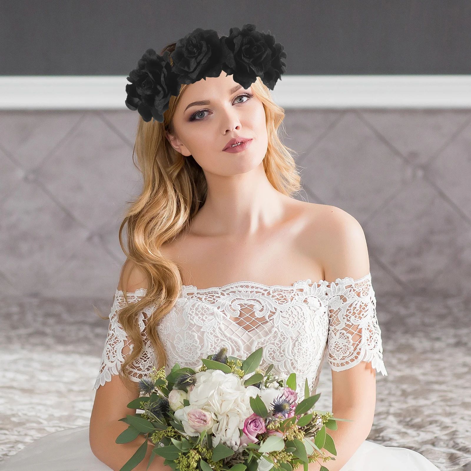 

Elegant Black Rose Flower Headband Adjustable Fabric Floral Wreath for Parties Weddings Photography Festival Wear Comfortable