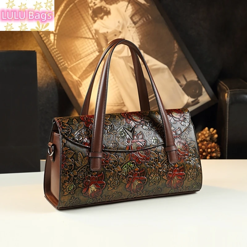 

Luxury Fashion Flowers Women's Handbags Large Capacity Lady Genuine Leather Shoulder Crossbody Bag Mom Tote Boston Bags