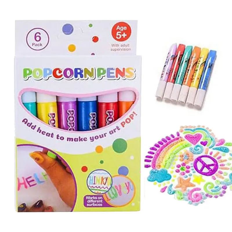 3D Magic Popcorns Pens P-uffy Paint Bubble Pen For Greeting Birthday Cards Kids Children 3D Art Pens Kid Gifts School Stationery