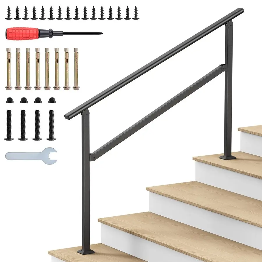 

Rails for Outdoor Steps, 25 Steps Wrought Iron Handrails for Outdoor Steps, Stair Railing for Porch, Home, Garden, Indoor, Stair