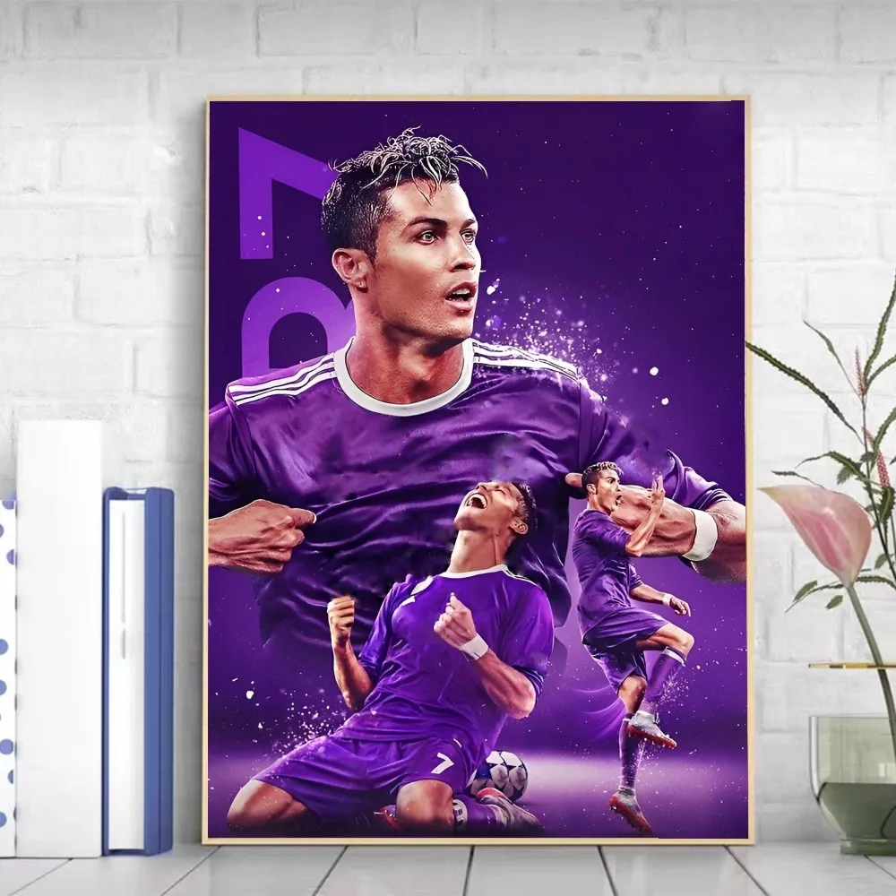 R-Ronaldo Football C-CR7 Poster Self-adhesive Art Poster Retro Kraft Paper Sticker DIY Room Bar Cafe Vintage Decorative