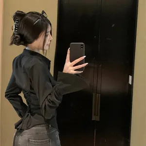 Kadın bant gömlek, Kore, tüm oyunlar streetwear kadın ceket ince bahar rahat beyaz çan kollu gömlek, yeni giysi, bandaj için en çok satılan 8 ürün-no. 2