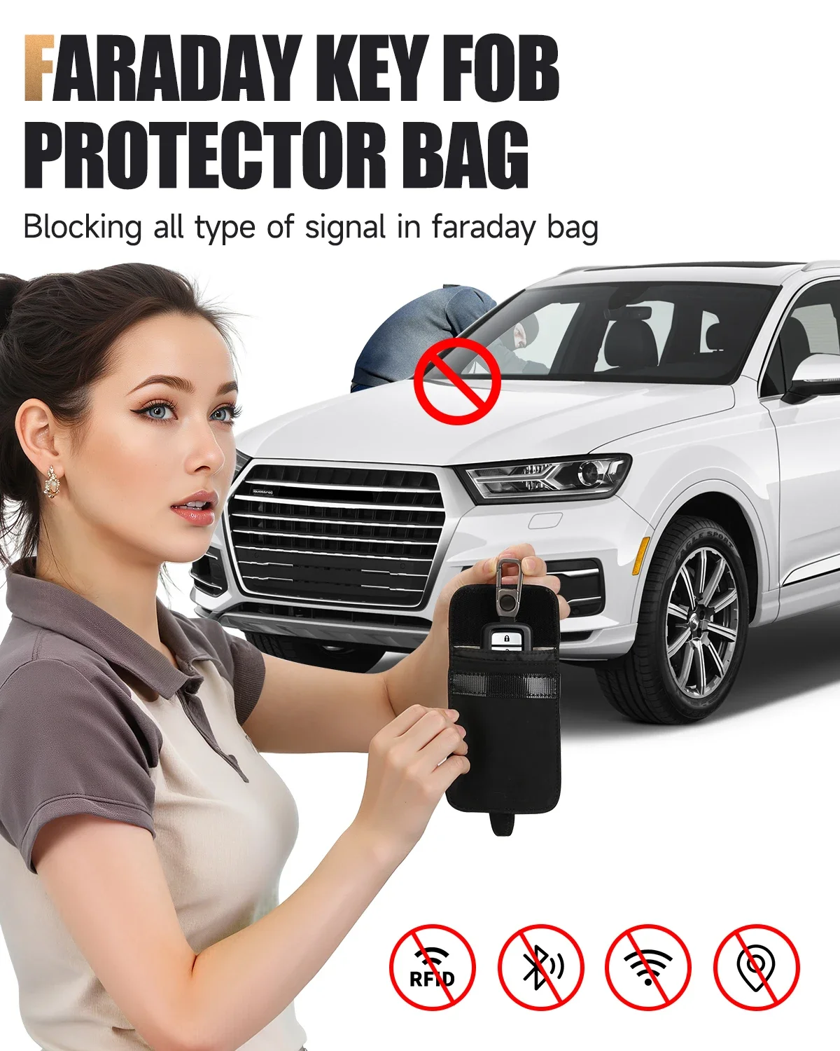 Faraday Pouch for Car Keys Car RFID Signal Blocking Faraday Bag Holder Key Fob Protector Cage Pouch Block Signal Anti-Theft Case view 2