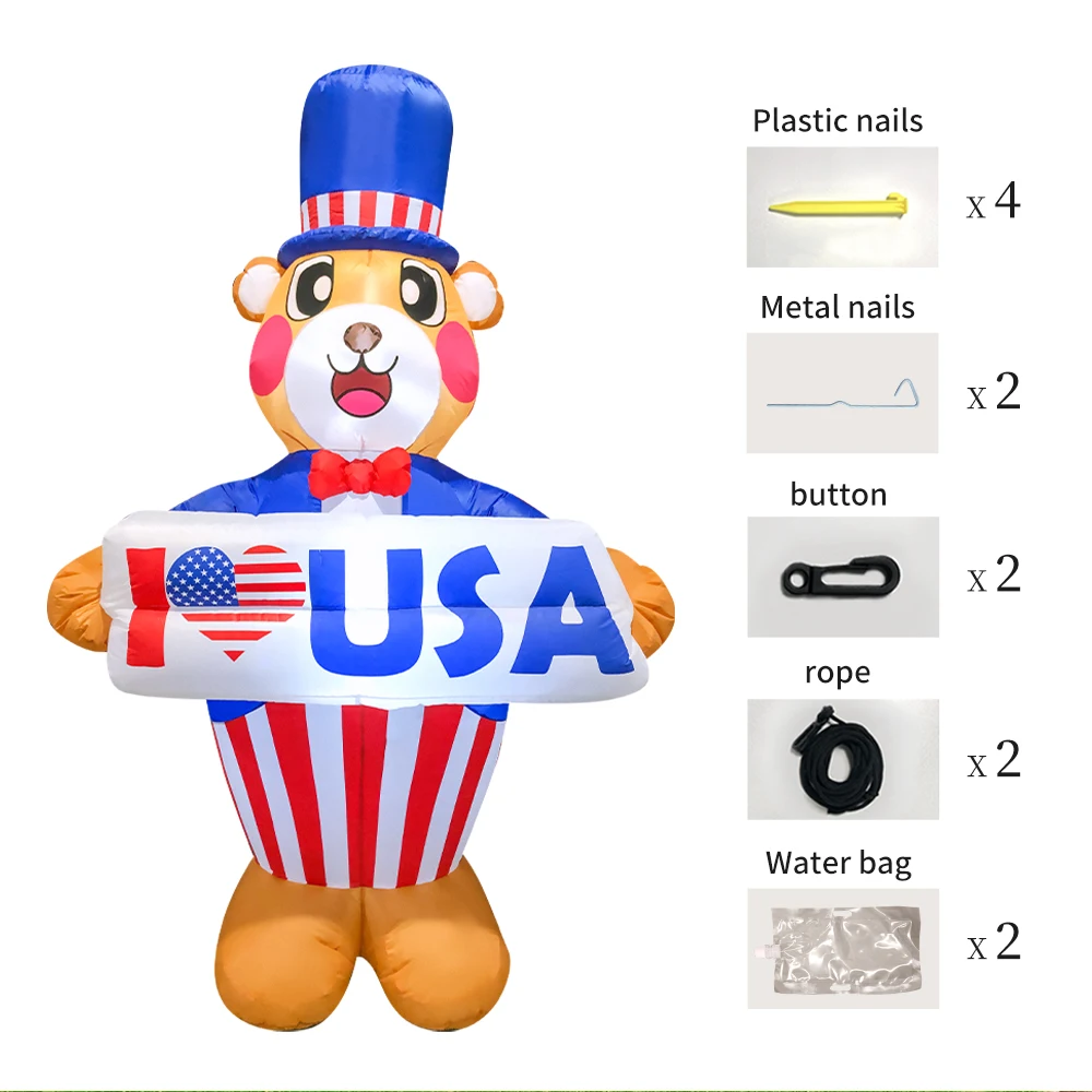 Inflatable Decoration for Home Outdoor USA Independence Day DIY Decoration Blow Up Bear Plane Patriotic Decor Prop wIth Light