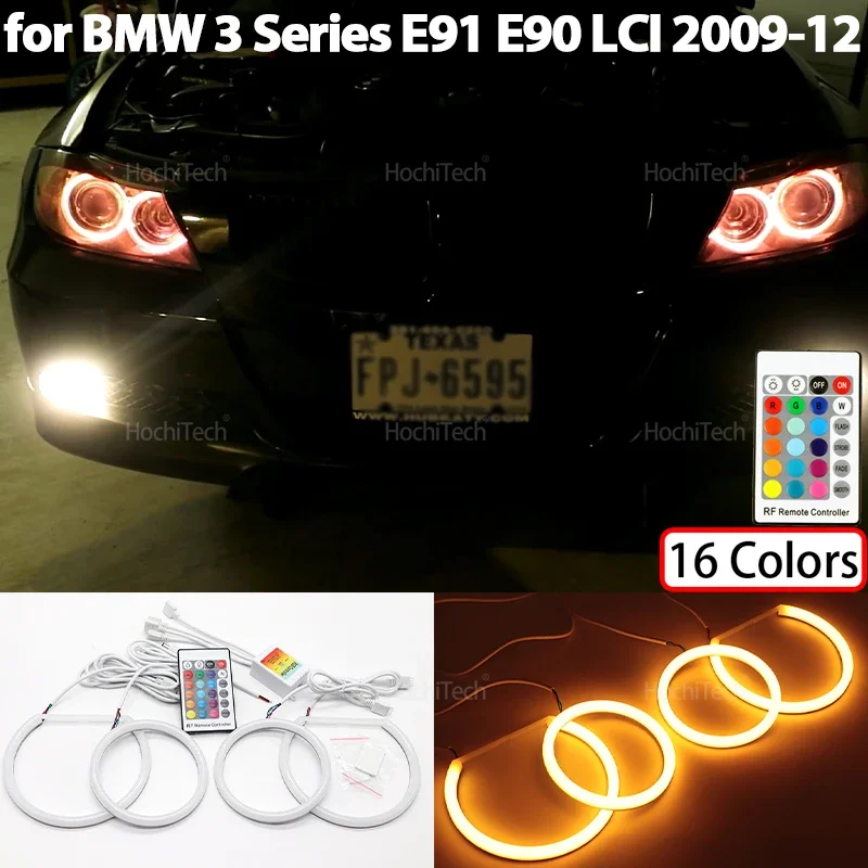 For BMW 3 Series E91 E90 LCI 2009-2012 Accessories High Quality Cotton RGB Angel Eyes Ring Kit 16 Colors Flash Remote Control