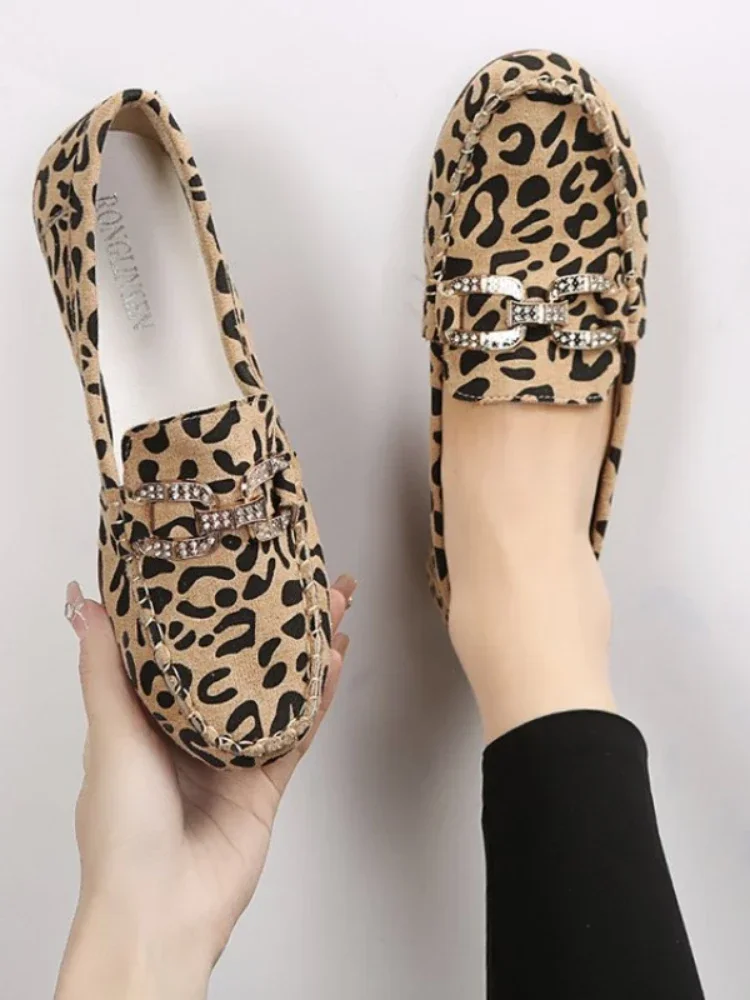 Chaussures plates en cuir faites à la main pour femmes, mocassin décontracté, imprimé léopard, chaussures de conduite, nouvelle marque, mode