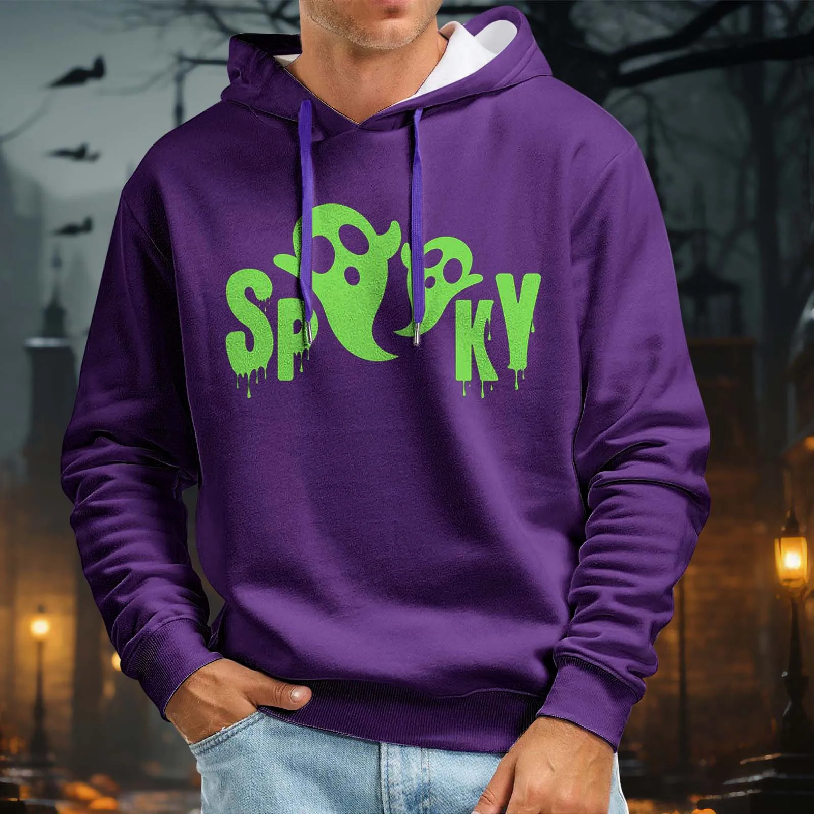 

Men's Halloween Long Sleeved Hooded Sweatshirt Men'S Casual Unique Outdoor Long Sleeved Hooded Sweatshirt Without Pockets