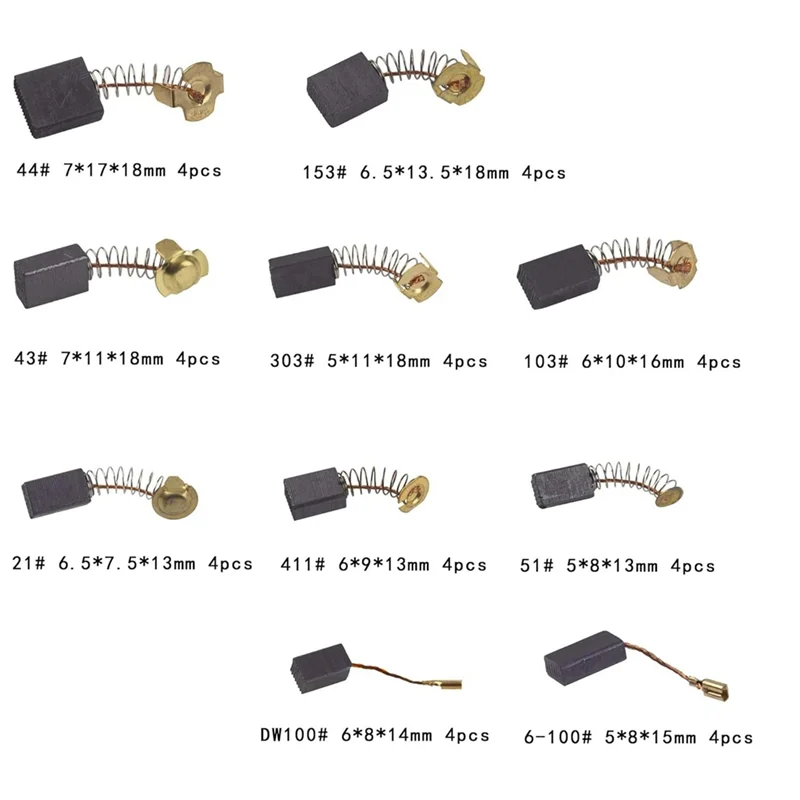 AT02-40 Pieces Electric Motor Carbon Brushes, 10 Model Assortment Pack For Power Tools Maintenance