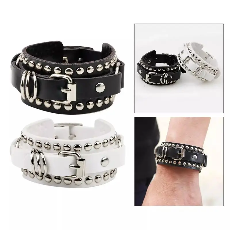 Leather Wristband Bracelet Cuff Goth Punk Bracelets Women Men Spikes Rivet Stud Bangle Cosplay Rock Unisex Jewelry