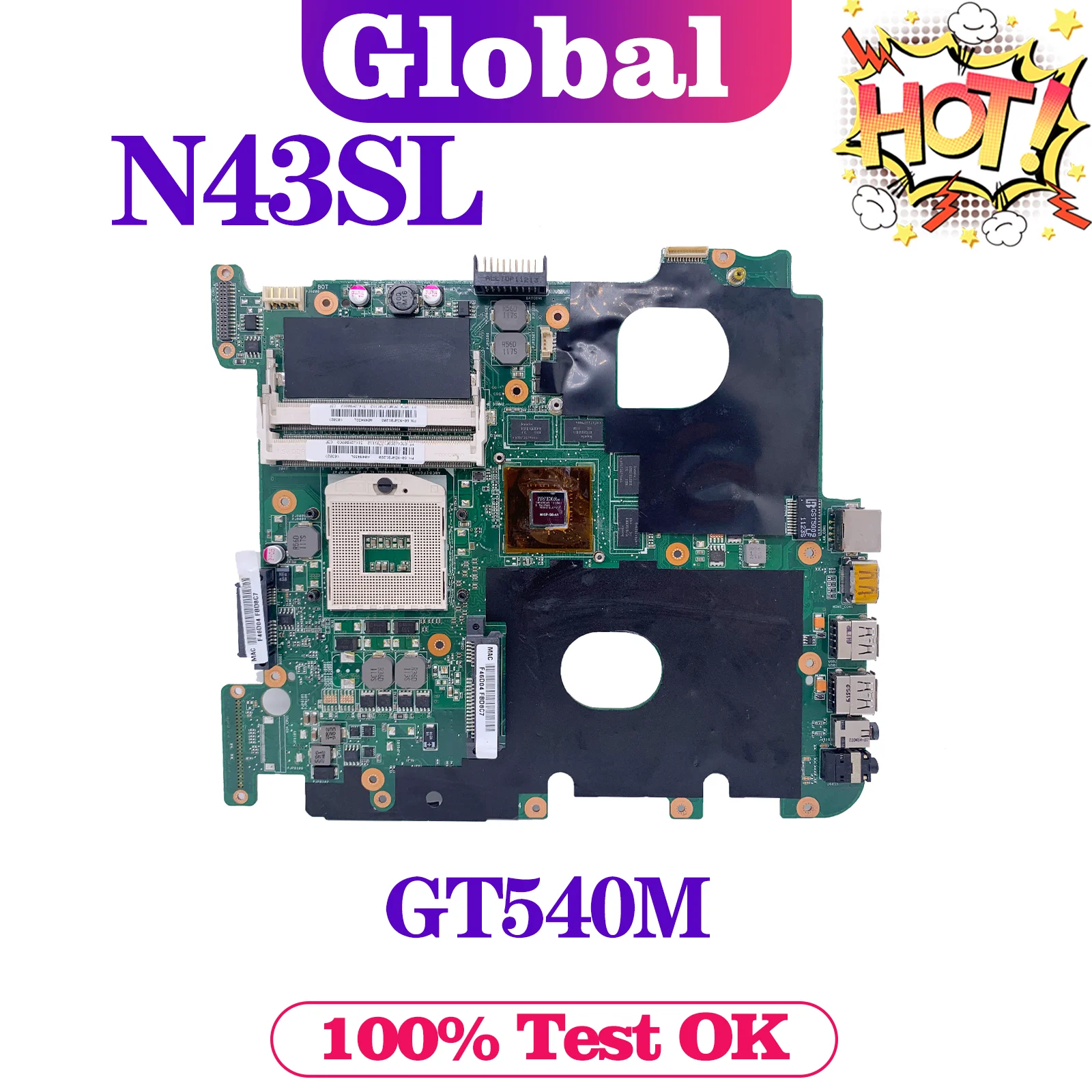 

KEFU N43S Mainboard For ASUS N43SL N43SN N43SM Laptop Motherboard HM65 GT540M MAIN BOARD