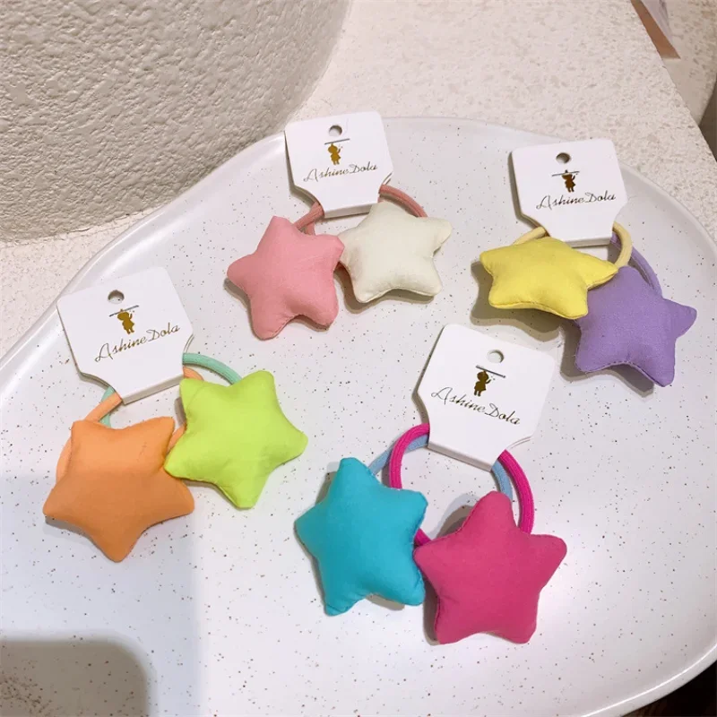 

2023 New Korean Fashion Sweet Girl Princess Ponytail Hair Accessories Children's Cute Cotton Filled Five-pointed Star Hair Ring