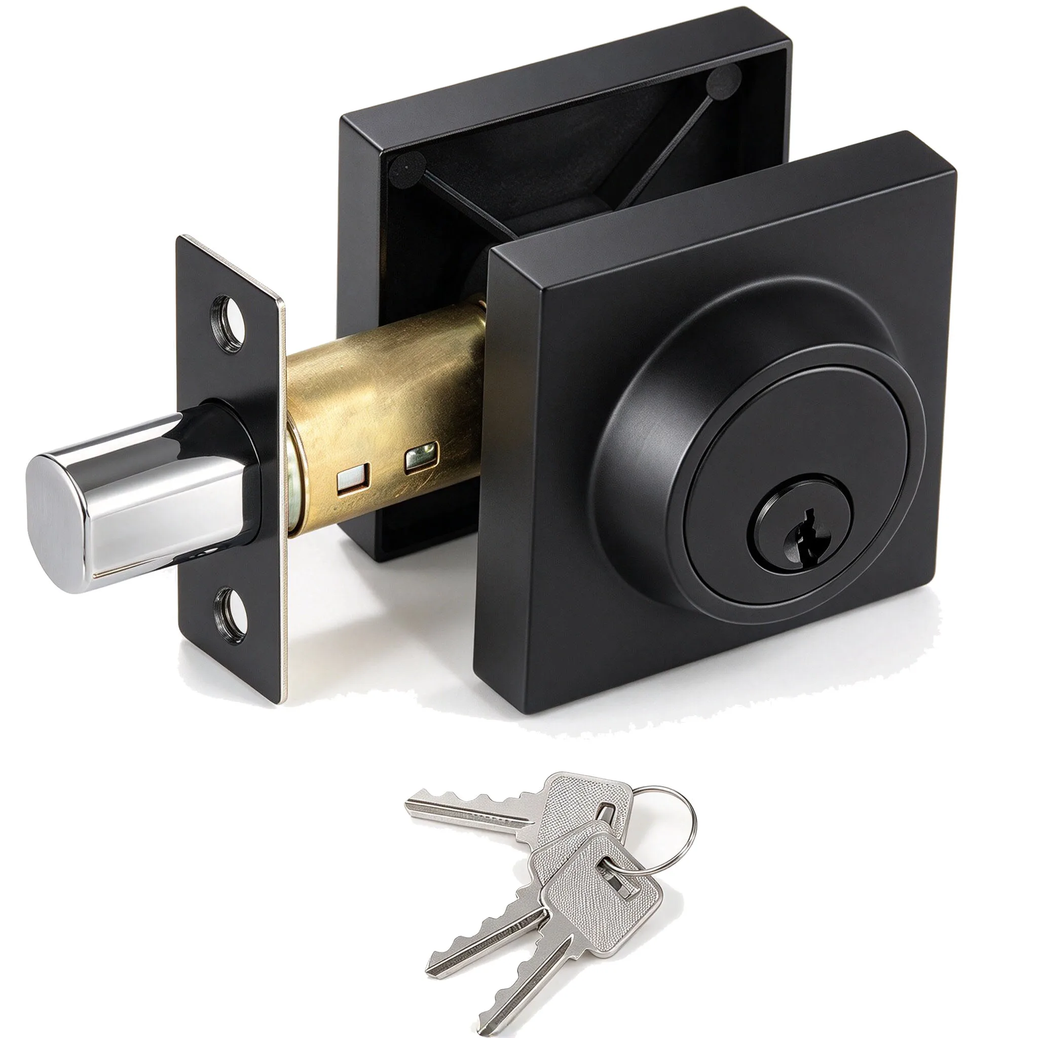 Deadbolt Lock With Keys Solid Brass Square Deadbolt Lock Door Deadbolt Lock Anti Rust For Left Handed Door Exterior Door