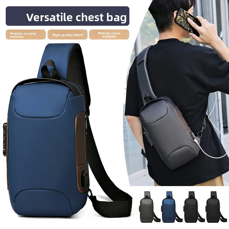 New fashion large-capacity multifunctional men's chest bag leather shoulder bag simple fashion business secret lock bag