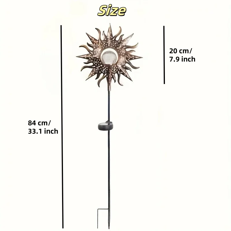 1PC พลังงานแสงอาทิตย์รูปปั้นดวงอาทิตย์ Light, Cracked Glass Ball LED Garden Decor-IP65 กันน้ําสําหรับ Courtyard/สนามหญ้า/ลาน/เส้นทาง (Warm White)