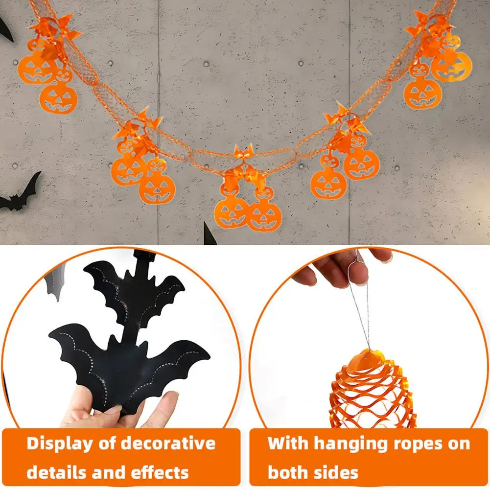 Easy Setup Yard Porch Decor 10 Ft Halloween Garland Banner Spooky Spider Bat Pumpkin Hanging Decoration Mantel for Fall