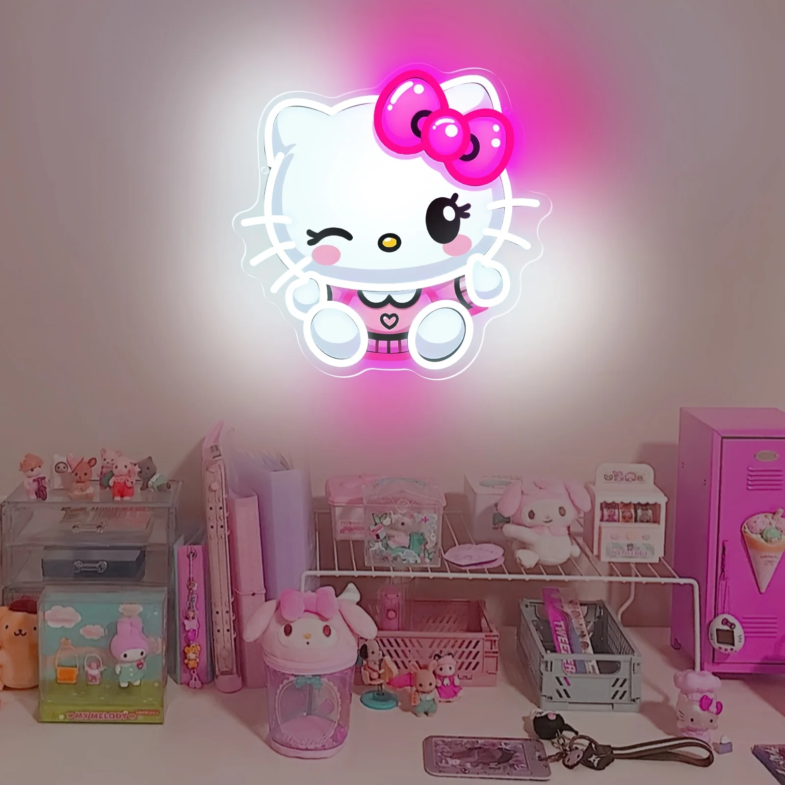 Hello Kitty Anime Neon Sign Dimmable USB Cartoon LED Neon Light for Bedroom Girl Club Party Wall Decor Birthday Gift for Kid