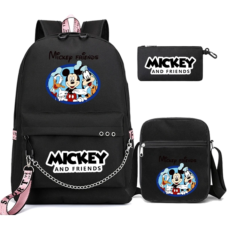 

3Pcs/set Mickey Mouse Backpack Printed Bookbag Travel Bag Student Teenager Kid Knapsack Boy Girl Schoolbag Daily Rucksack