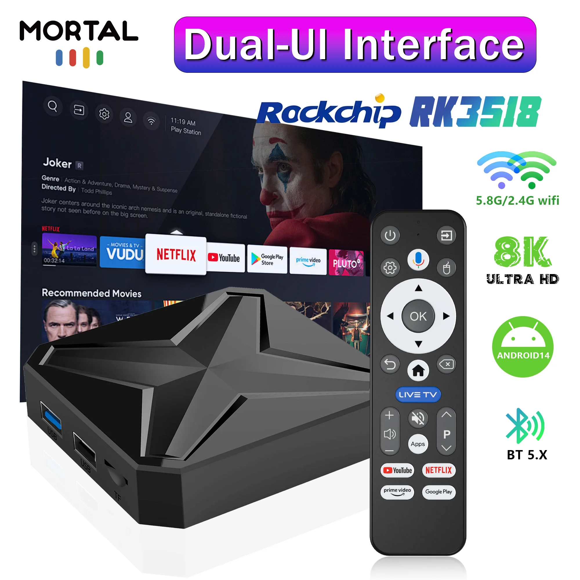الإصدار العالمي Q1MINI+ TV Box Dual UI Interface 8K Ultra HD Bluetooth 5.4 Wifi6 Google TV Google Assistant مشغل الوسائط الذكية