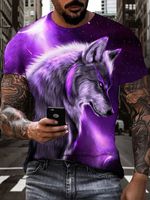 Purple wolf pattern men's T-shirt 3D printed macho top summer casual pattern streetpopular fashion clothing quick-drying clothes