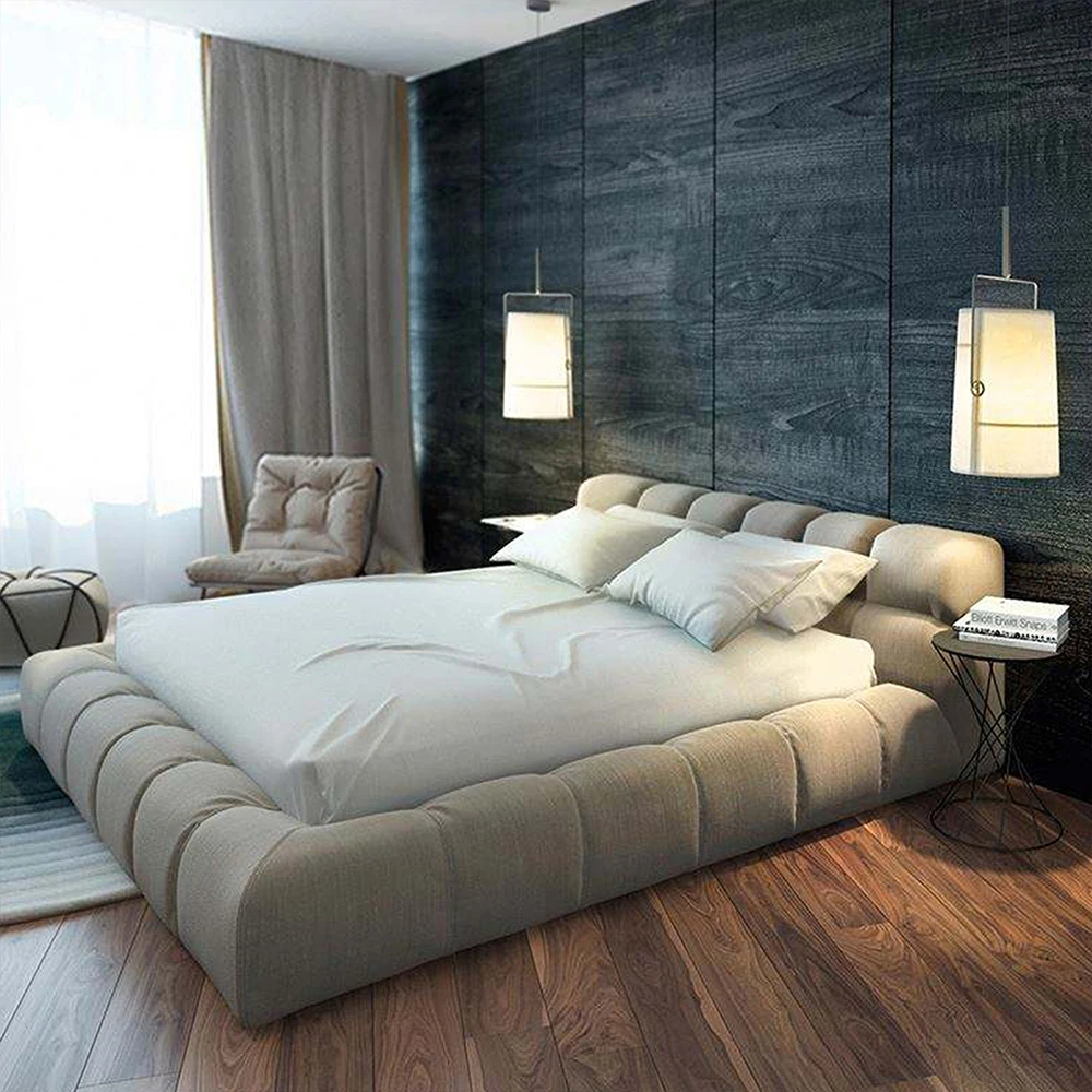 

&* Italian Designer's Modern Luxury Cloud Bed European Full Queen King Size White Tufted Upholstered Wooden Bed Soft Style Bedro