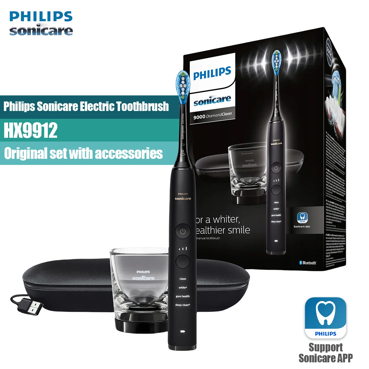 Philips Sonicare DiamondClean HX9912 rechargeable  electric toothbrush Philips Replacement Heads C3+W Adult Black, Pink