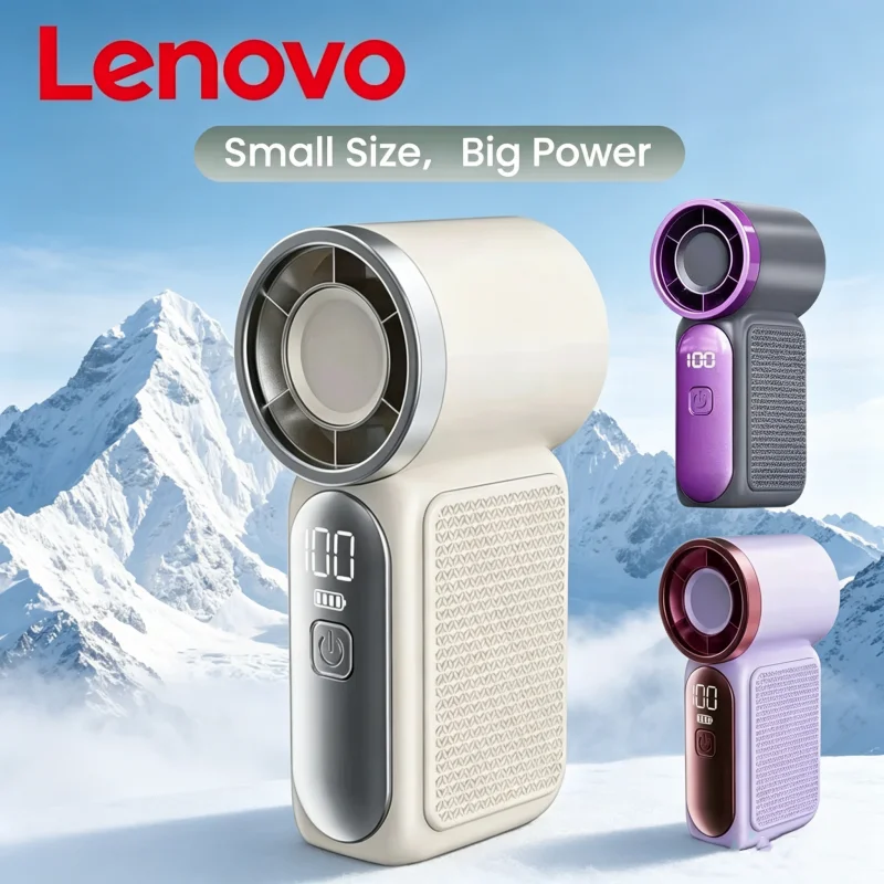 Портативный мини-вентилятор Lenovo с 5 регулируемыми скоростями, зарядкой Type-C, цифровым дисплеем, для использования на улице, в путешествиях, офисе, на каждый день летом