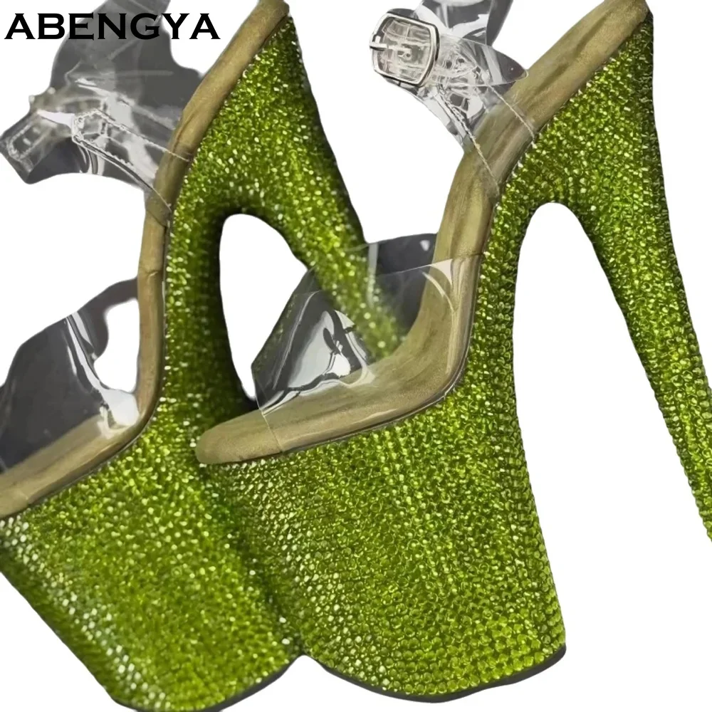 Summer Sexy PVC Gladiator Sandal Women Open Toe Bling Super High Heel Dress Shoes Designer Fashion Party Wedding Shoes For Women