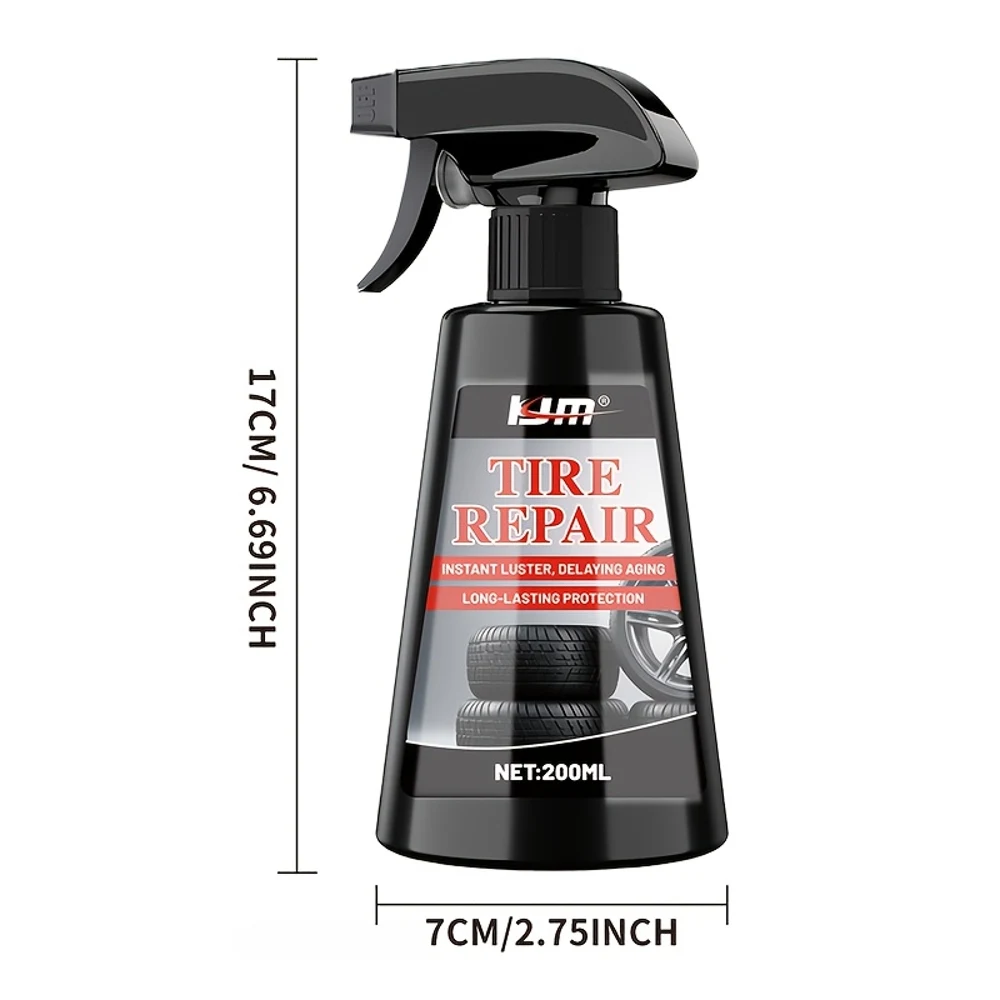 Black Shiny car Tire Spray, 200ml- Protects and brightens tires, quickly restores the luster of tires, plastics and rubber, poli