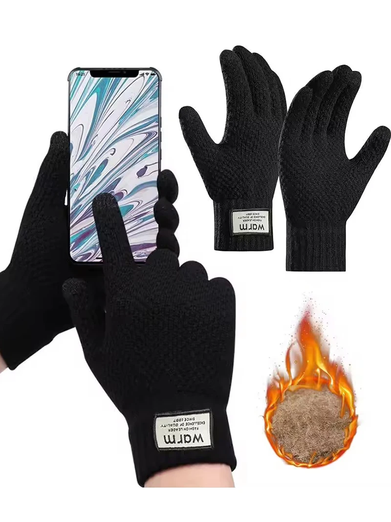 AliExpress Winter Warm Gloves for Unisex Cashmere Lining Touch Screen Anti Slip Knitted Gloves Snowball Fights Outdoor Cycling Equipment
