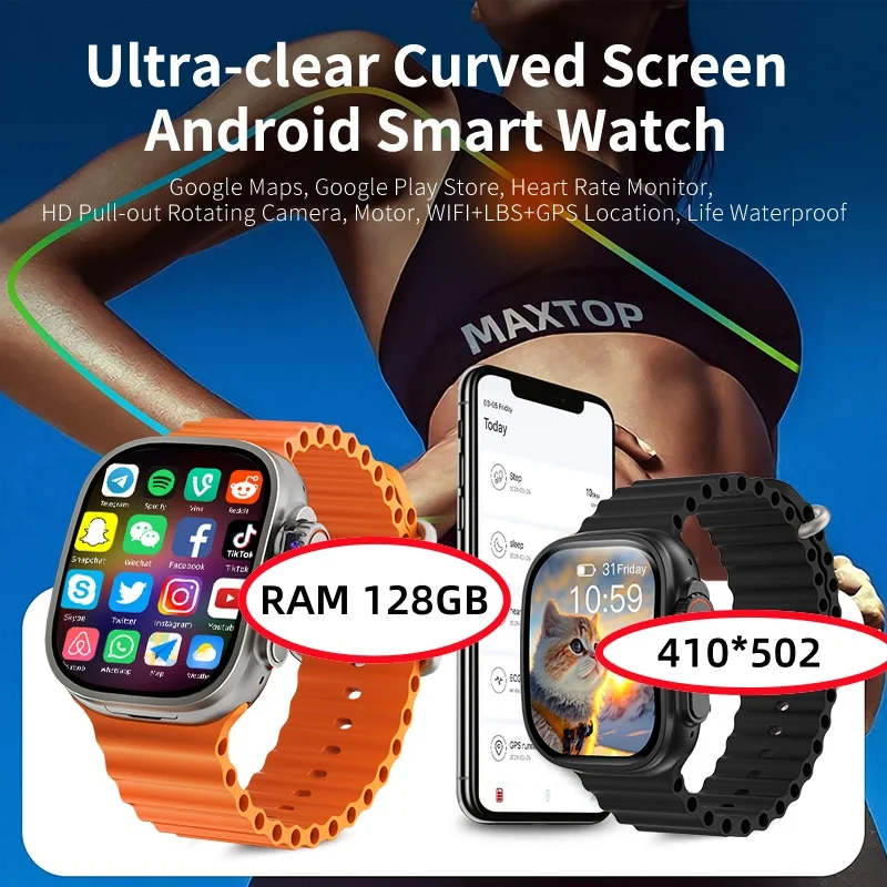 S9 Ultra Smart Watch 4G Android Smartwatch With Rotating Camera 4G/5G LTE WIFI GPS Google Play Store 128GB Download apps watch