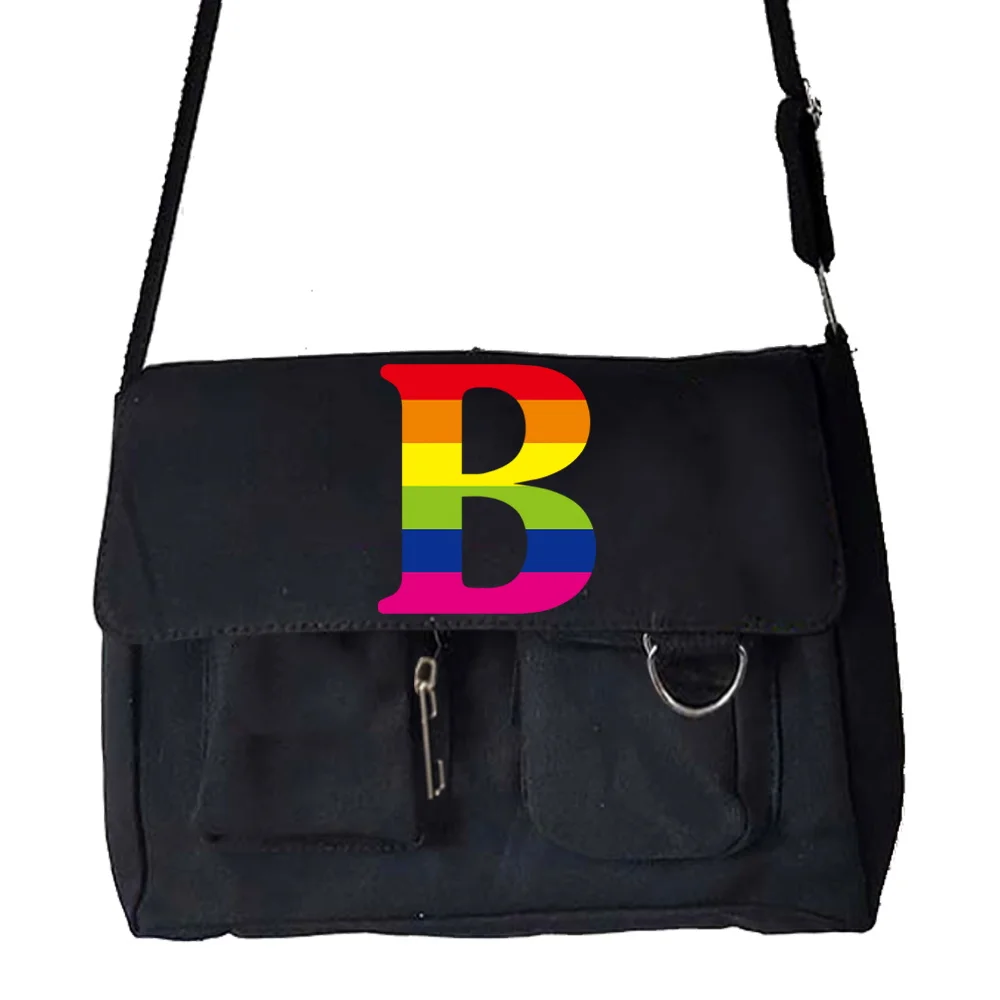 Bolsos de mensajero de lona para mujer, versión informal, bolso de hombro tipo bandolera con estampado de arcoíris, estuche de cartero, organizador de paquetes de compras, 2024