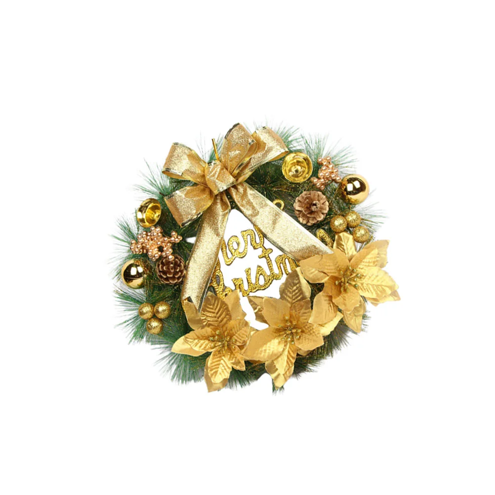 

30 Cm Artificial Christmas Pine Wreath Golden Garland Decor Holiday Party Wedding Home Festive Reusable Premium