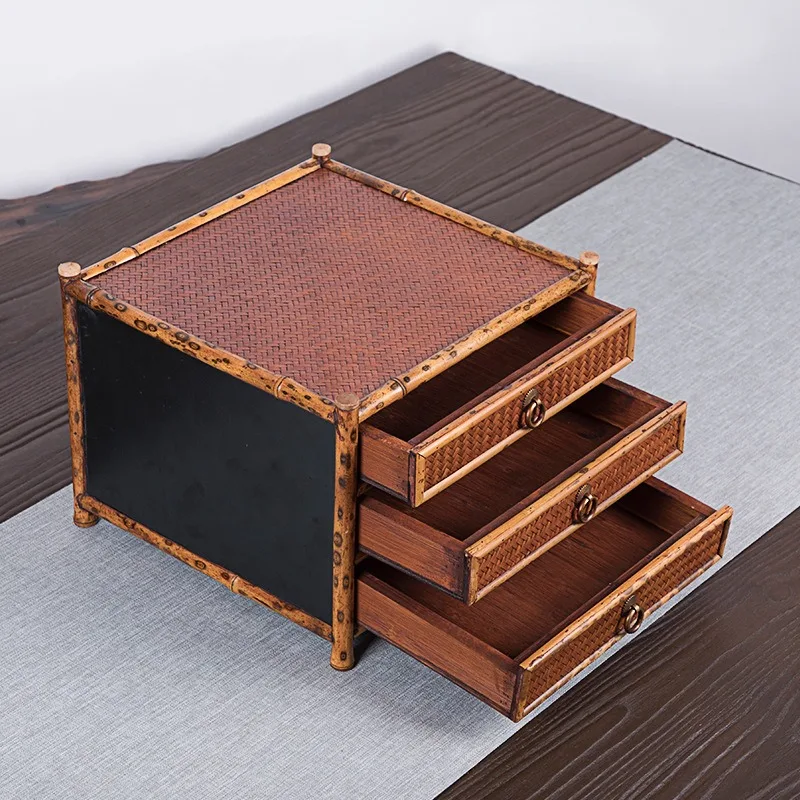 Bamboo tea set storage cabinet, tea shed rack, ancient tea room ornament