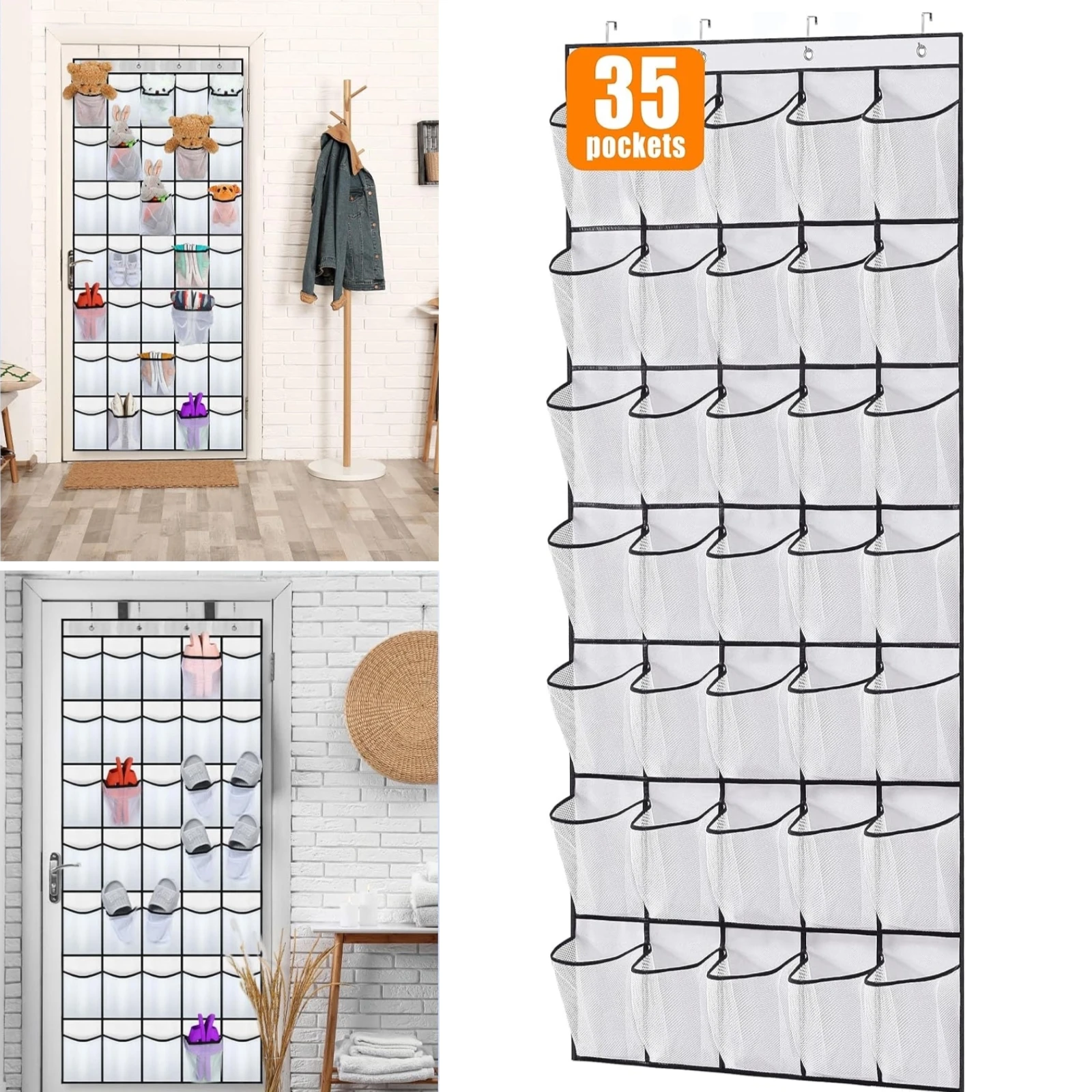 

35 Pocket Wall-mounted Sundries Shoe Organiser Closet Storage Shoe Rack Mesh Pocket Clear Hanging Over The Door Shoe Holder
