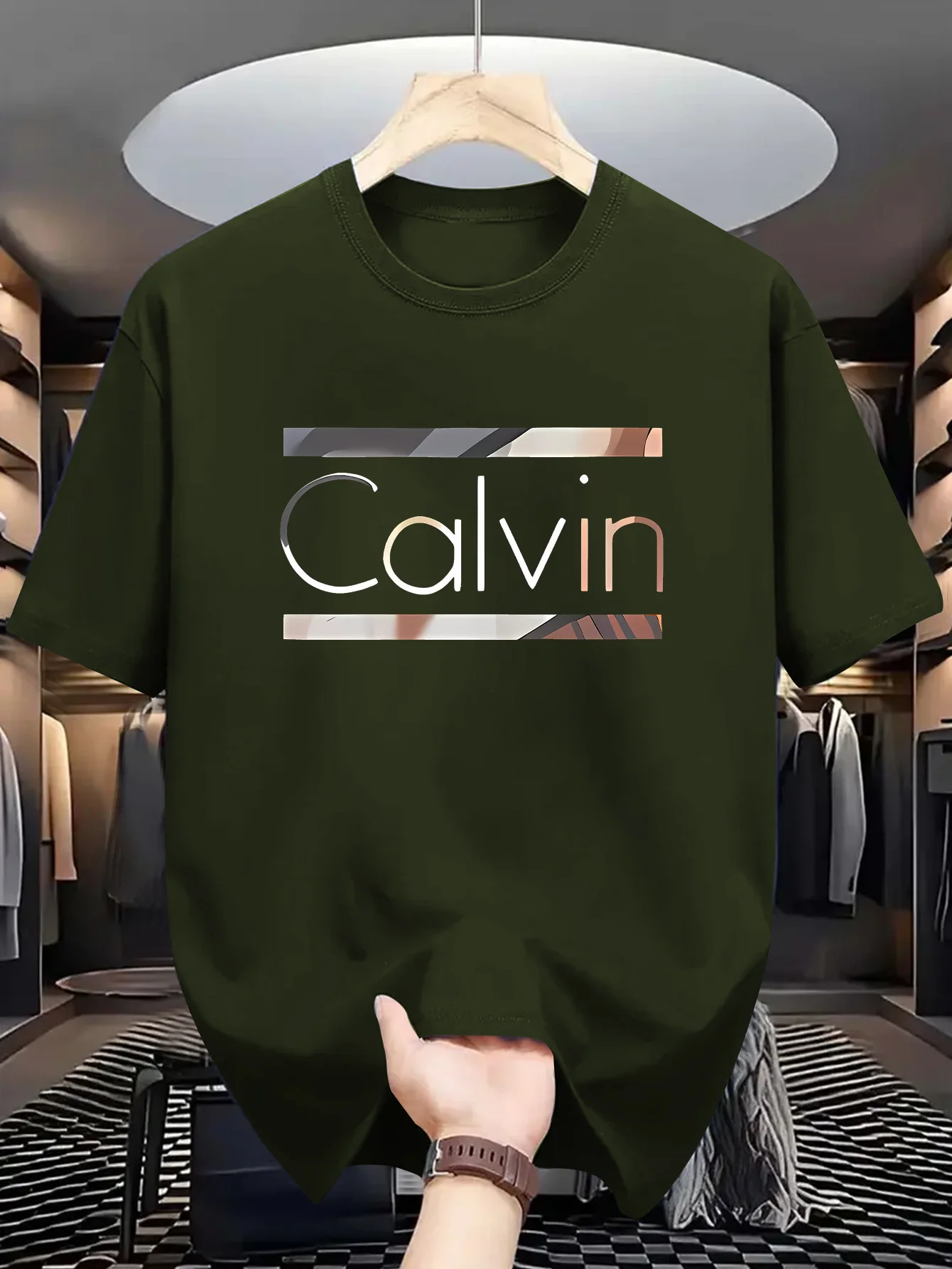 تي شيرت رياضي كاجوال للرجال - ملابس رياضية صيفية، طباعة "CALVIN"، قماش بوليستر، مثالي للارتداء اليومي، هدية مثالية!