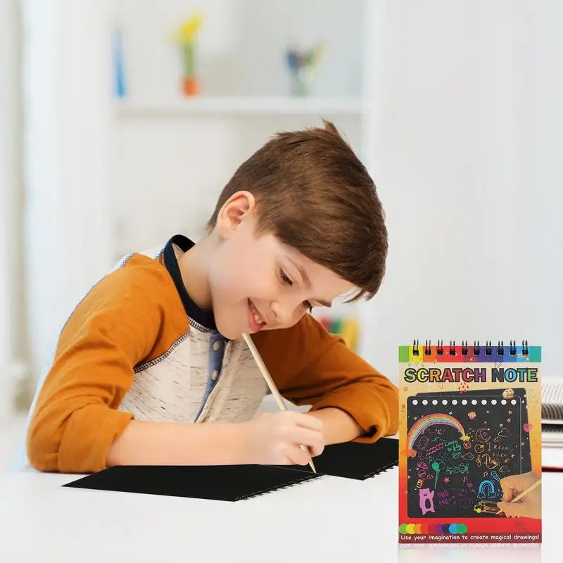 Rainbow Scratch Mini Art Notes 10Pcs Decorate Cartoon Child Paper DIY Graffiti Tool Rainbow Scratch Toy For Children