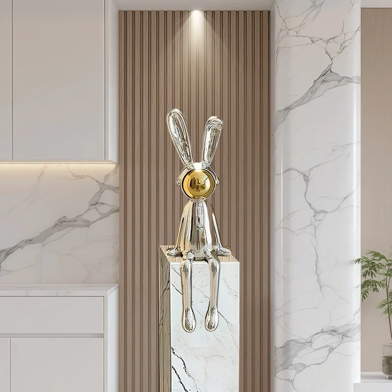 Premium Space Rabbit Sitting Decor, Exquisite 3D Soft Statue, Hotel Lobby Showroom Ornament, Delicate Entryway Luxe Art Piece