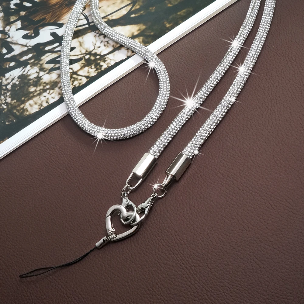 For Mobile Phone Case Crossbody Neck Shoulder Cord Strap Heart Buckle Rhinestone Trim Cotton Core Base Lanyard Pendant Chain