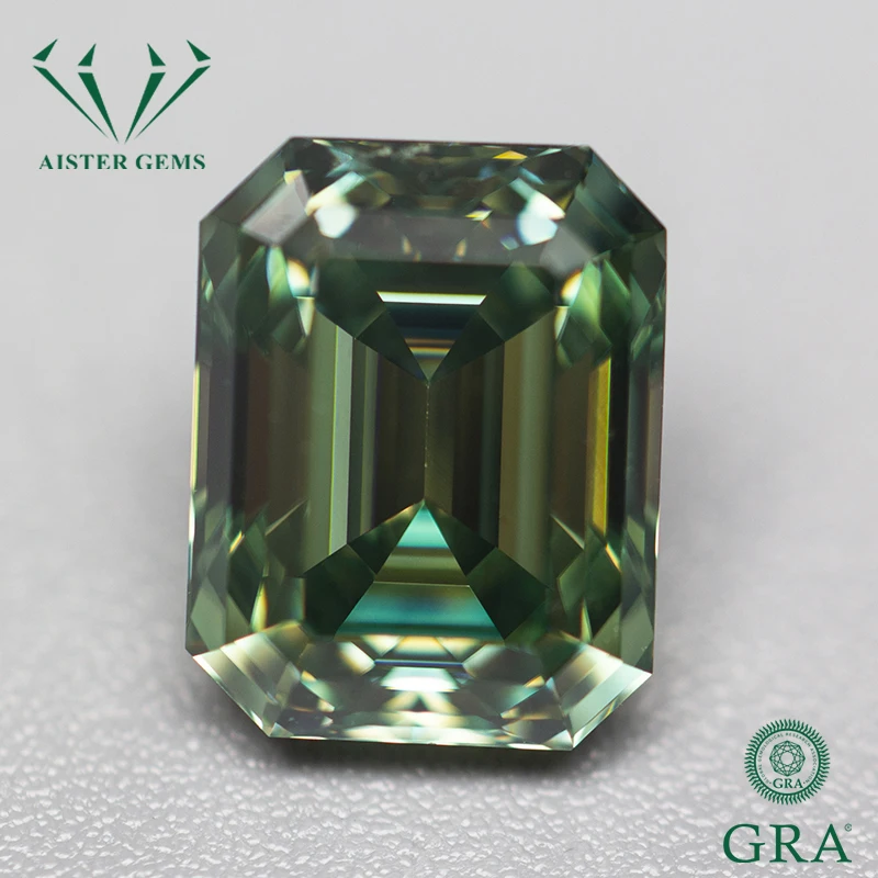 Never Fade Yellowish Green Color Moissanite Stone Lab Diamonds Emerald Cut 1.0-3.0ct Positive Pass Tester with GRA Certificate