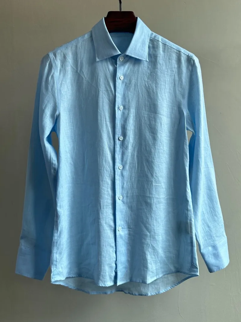 New 2025 Neapolitan Queen 100% Linen Summer Long Sleeve Shirt Men Slim Fit Old Money Style High Definition Button up Shirt