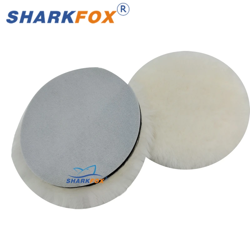 Sharkfox 6Inches Soft Sheepskin Buffing Pads with Hook & Loop Back Wool Cutting Pad for Car Furniture Glass Auto