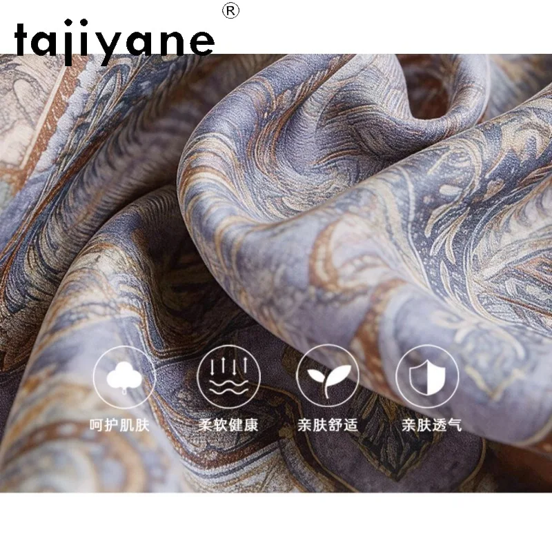 TAJIYANE 100% Natural Mulberry Silk Women T Shirts Round Neck Summer Tops for Woman Clothing Loose 2026 Floral Tee Shirt Femme