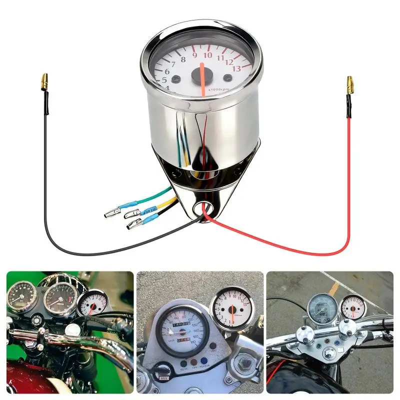 Motorcycle Tachometer Motorcycle Mechanical Tachometer Gauge Universal 12V 16000 RPM Waterproof Motorbike Speedometer