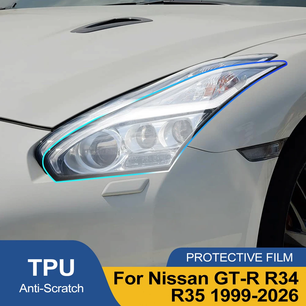 日産 GT-R R35 スカイライン GT-R R34 高光沢スモークブラック TPU ヘッドライト PPF フィルムプレカット傷防止保護ビニールフィルム