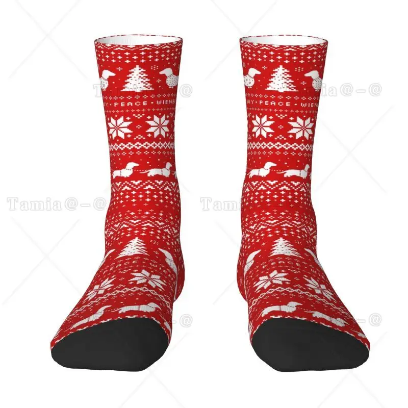 Custom Dachshund Dog Christmas Holiday Men Women Crew Socks Unisex Fun Animal Pet Spring Summer Autumn Winter Dress Socks