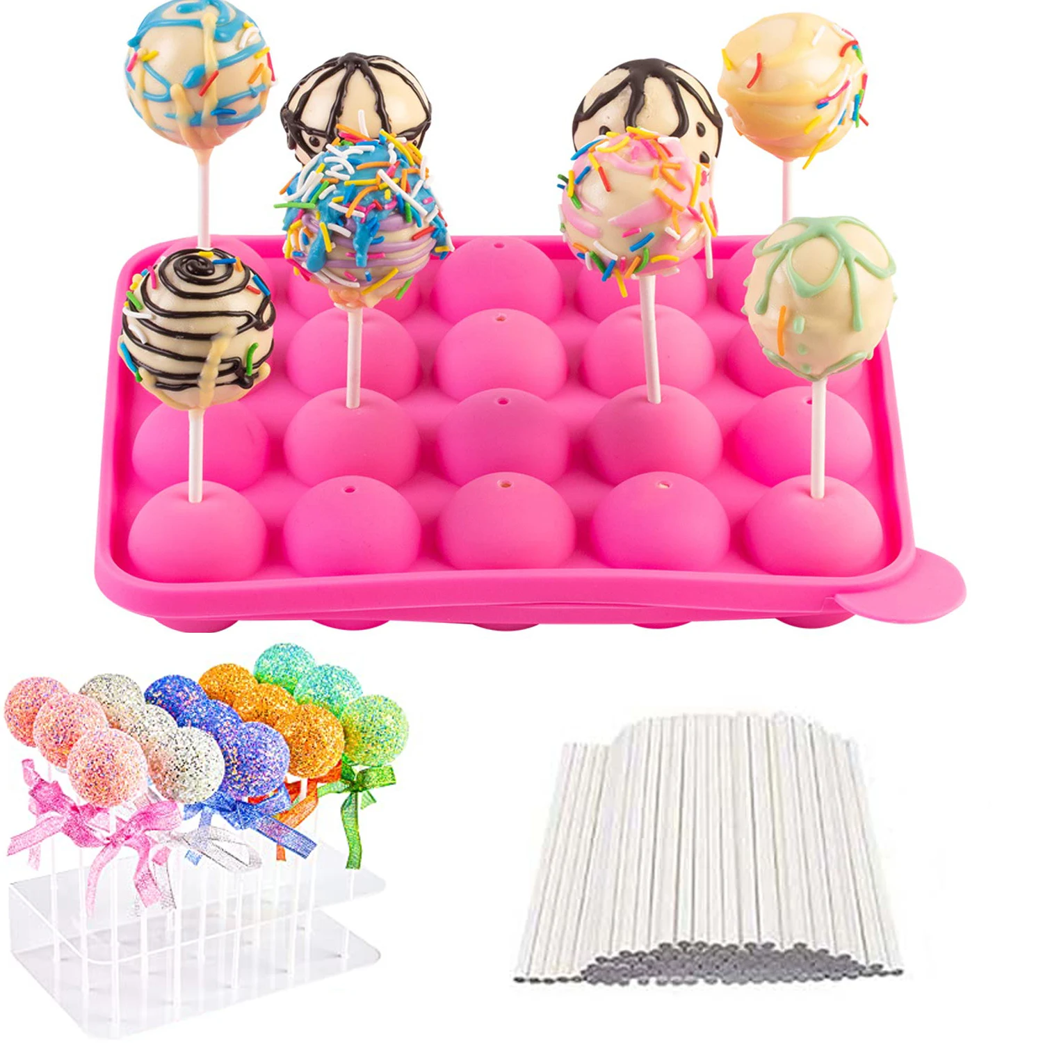 Kit para hacer pasteles Pop con 20 piezas, palitos para pasteles Pop, moldes de silicona para magdalenas de calidad alimentaria para hacer piruletas, Chocolate, suministros de cocina