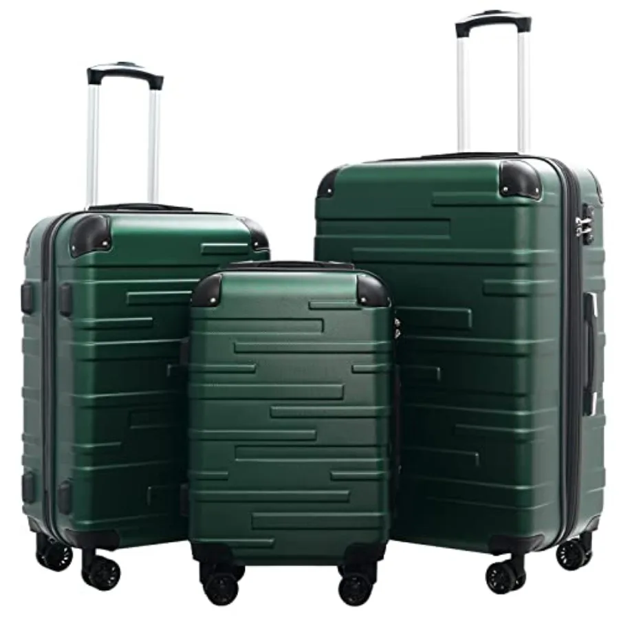 

Dark Green Hardside Luggage 3 Piece Set with TSA Lock Spinner Wheels Telescopic Handle Lightweight Travel Suitcases for Airplan