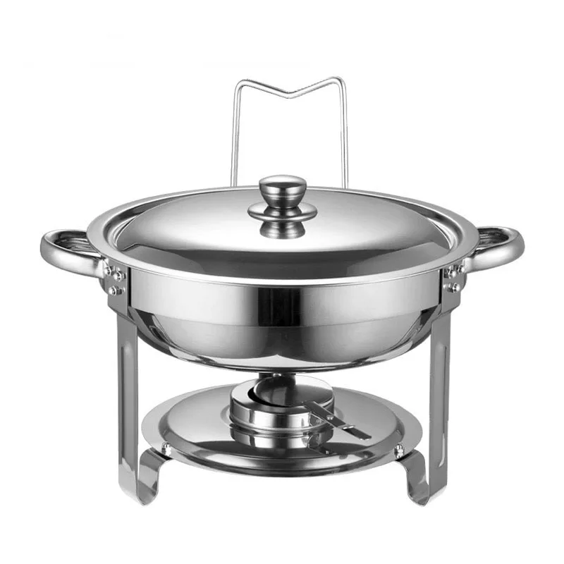 Multi-Color 4.5L Double Ears Soup Pot Stainless Steel Gild Round Chafing Dish Buffet Stove Set with Hook