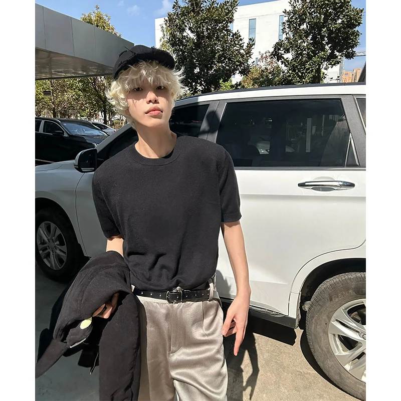 

Мужская летняя трендовая футболка Haome Streetwear из плотного хлопка с коротким рукавом, американский стиль, маленький воротник, высокое качество.